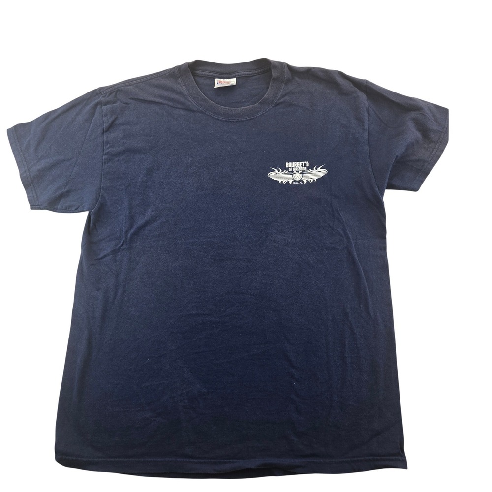 Hanes T Shirt Mens L Blue Bourgets of Arizona Beefy-T Graphic Short Sleeve Tee